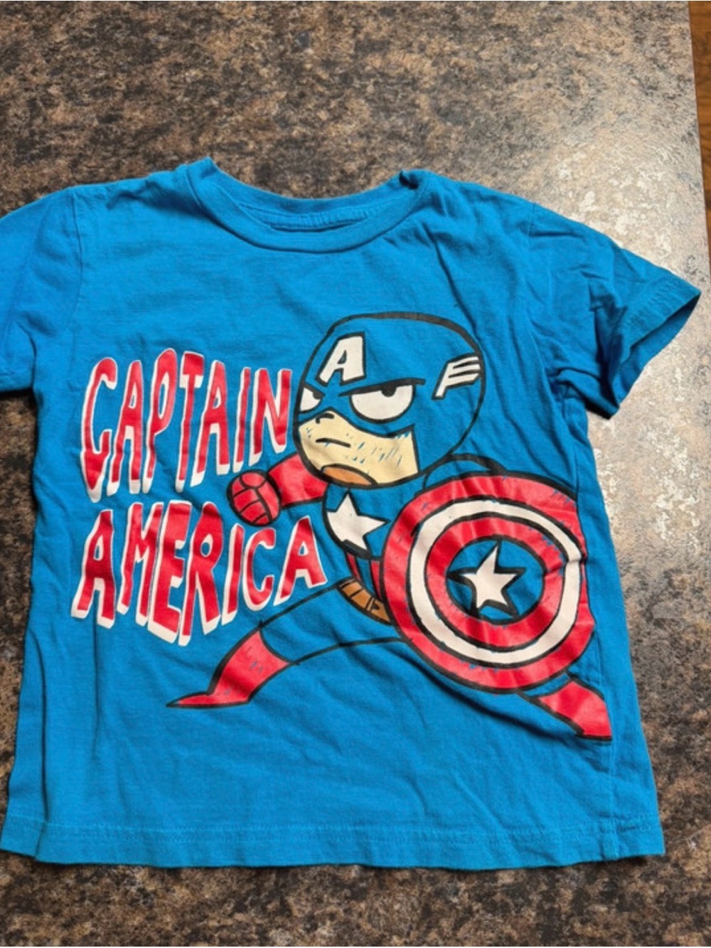 Marvel Captain America Blue Kids Tee with Red & White Shield Graphic